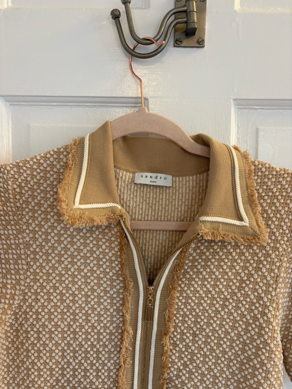 Sandro Beige Cream Knit Polo Midi Dress - Picture 3 of 5